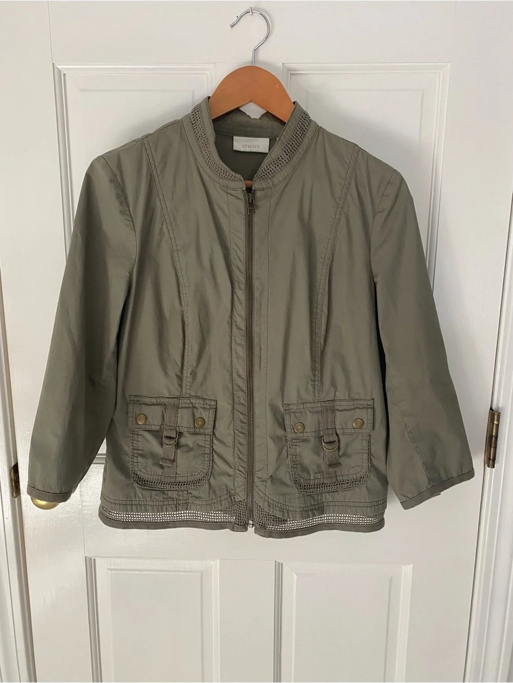 Chico's Olive Green Utility Zip Jacket